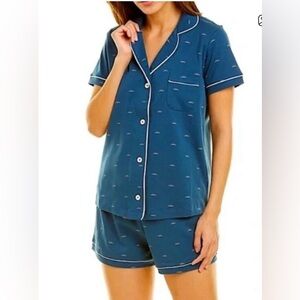 Faherty x Roller Rabbit 100% Organic Cotton Pajama Set Polo Blue Wave SZ Medium